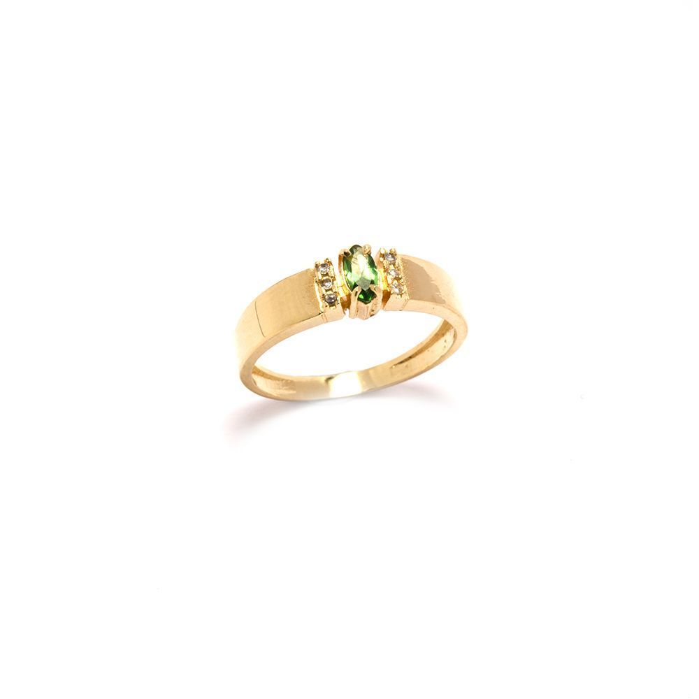 Anel Zirc�nia Verde em Ouro 18 Kilates - 21132